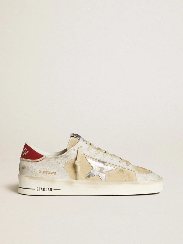 Modèle Stardan pour homme en nubuck et cuir craquelé avec étoile en cuir métallisé argenté