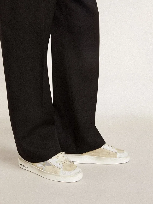 Modèle Stardan pour homme en nubuck et cuir craquelé avec étoile en cuir métallisé argenté
