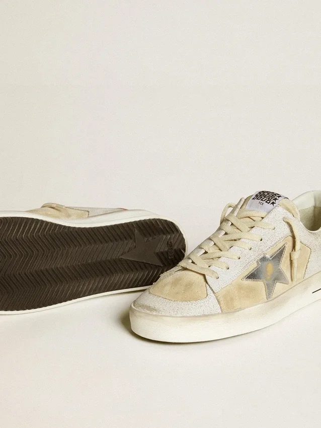 Modèle Stardan pour homme en nubuck et cuir craquelé avec étoile en cuir métallisé argenté