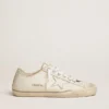 Modèle V-Star pour homme en cuir blanc avec une étoile blanche et une bande bleu clair sur le renfort