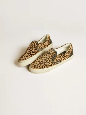 Modèle VCE Penstar pour femme en cuir de poney à imprimé léopard avec languette de talon en cuir noir