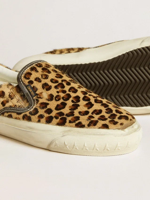 Modèle VCE Penstar pour femme en cuir de poney à imprimé léopard avec languette de talon en cuir noir