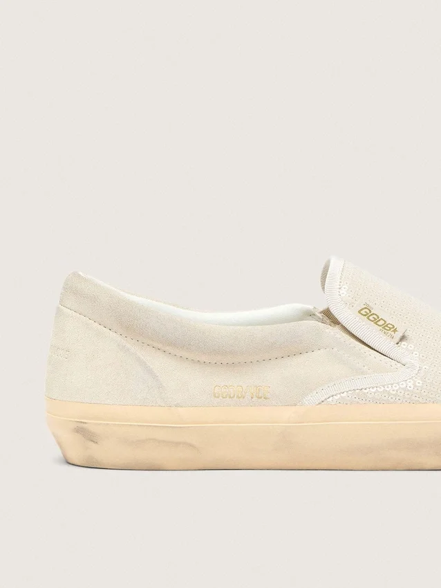Modèle VCE Penstar pour femme en daim beige et paillettes couleur perle