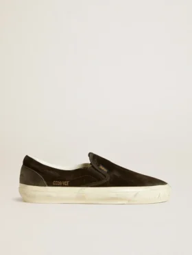 Modèle VCE Penstar pour femme en daim noir avec languette de talon en cuir noir