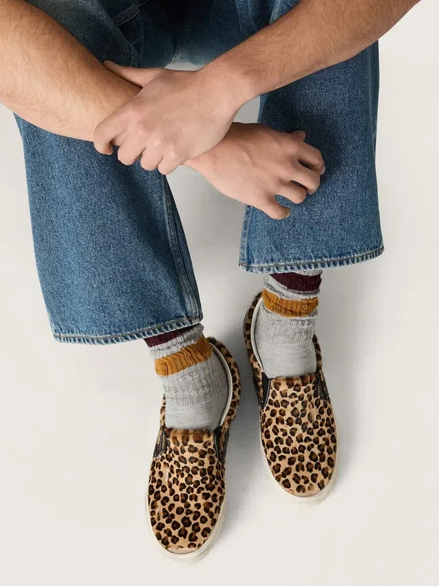 Modèle VCE Penstar pour homme en cuir de poney à imprimé léopard avec languette de talon en cuir noir