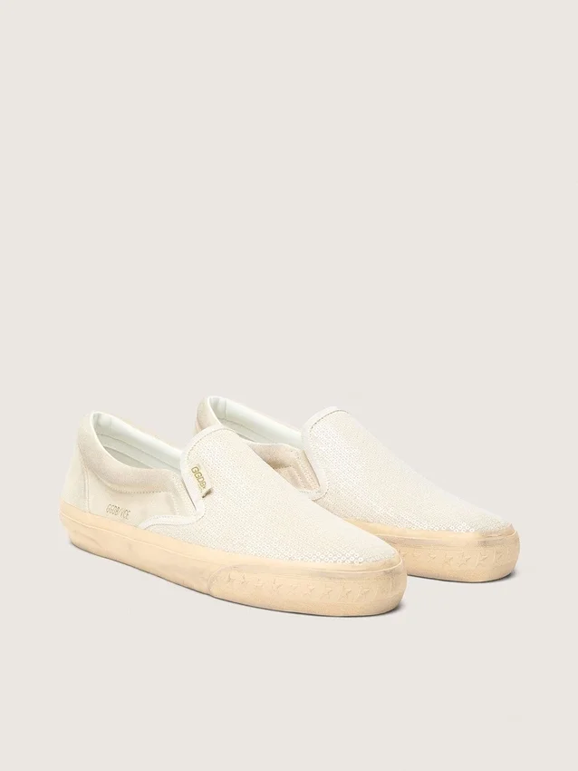 Modèle VCE Penstar pour homme en daim beige et paillettes couleur perle