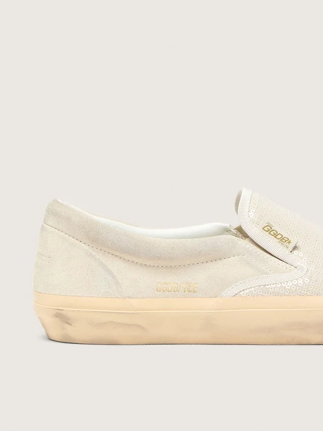 Modèle VCE Penstar pour homme en daim beige et paillettes couleur perle