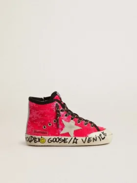 Modèle Young Francy à paillettes, avec étoile en daim gris glacier et lacets à imprimé animalier