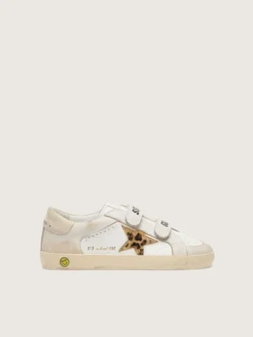 Modèle « Young Old School » en cuir nappa avec étoile en cuir de poney à imprimé léopard et empiècements en cuir