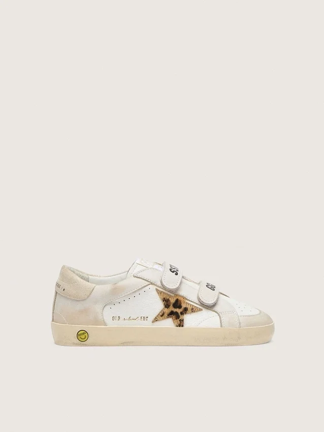 Modèle « Young Old School » en cuir nappa avec étoile en cuir de poney à imprimé léopard et empiècements en cuir