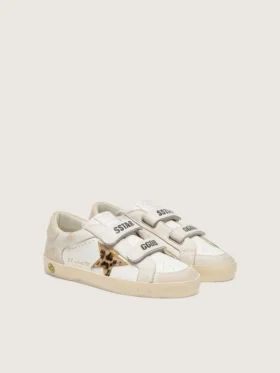 Modèle « Young Old School » en cuir nappa avec étoile en cuir de poney à imprimé léopard et empiècements en cuir
