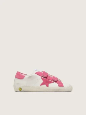 Old School Junior en cuir crème avec étoile et empiècements en daim rose