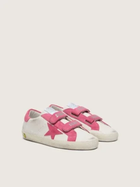 Old School Junior en cuir crème avec étoile et empiècements en daim rose