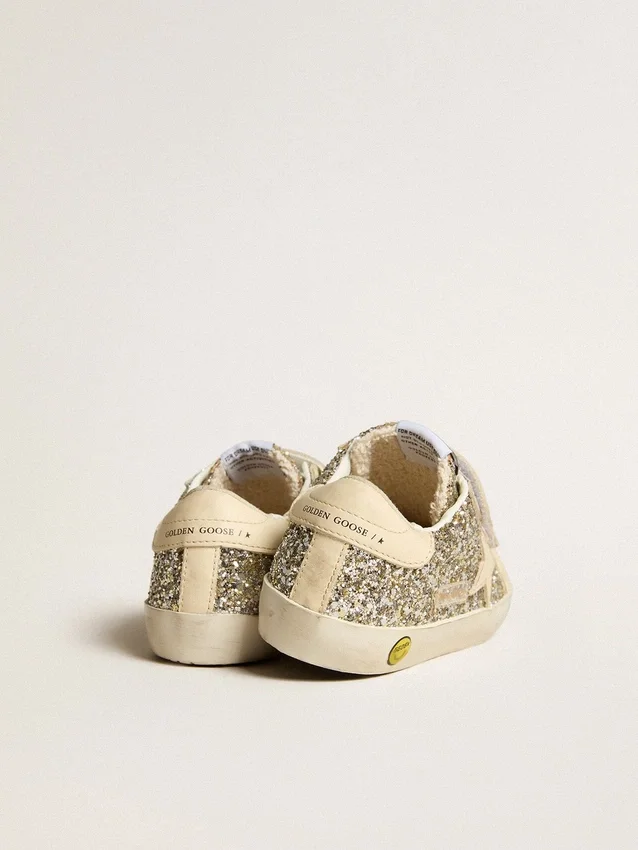 Old School Junior en paillettes platine avec étoile en cuir et languette au talon