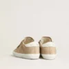 Old School pour femme en daim beige avec languette de talon en cuir blanc