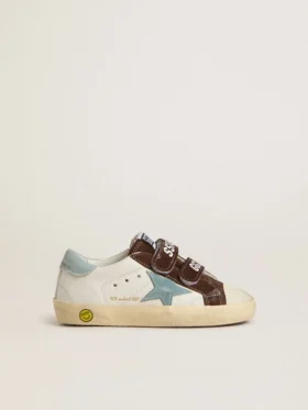 Old School Young en cuir nappa avec étoile en daim bleu clair et empiècements en daim marron