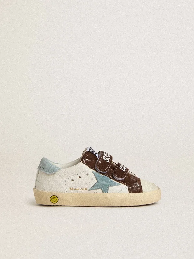 Old School Young en cuir nappa avec étoile en daim bleu clair et empiècements en daim marron