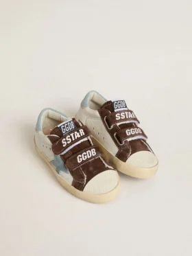 Old School Young en cuir nappa avec étoile en daim bleu clair et empiècements en daim marron