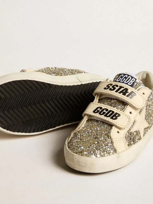 Old School Young en paillettes platine avec étoile en cuir et languette au talon