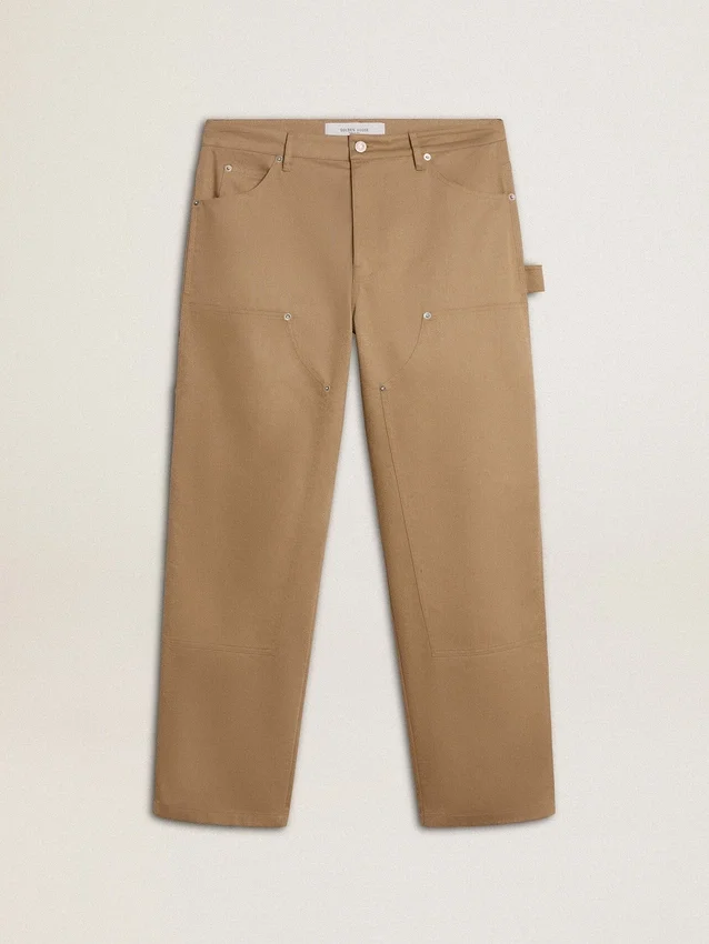 Pantalon beige pour homme avec empiècements