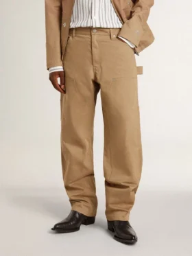 Pantalon beige pour homme avec empiècements