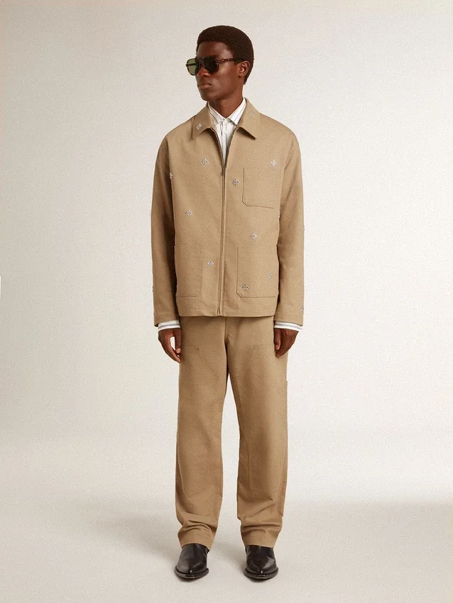 Pantalon beige pour homme avec empiècements