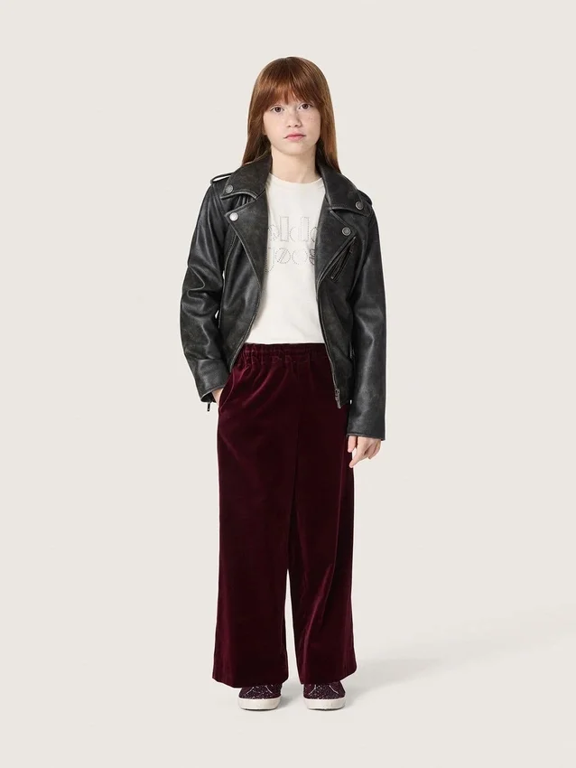 Pantalon bordeaux effet velours pour filles avec poche arrière