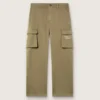 Pantalon cargo Journey pour garçon en gabardine de coton vert militaire avec imprimé