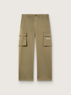 Pantalon cargo Journey pour garçon en gabardine de coton vert militaire avec imprimé