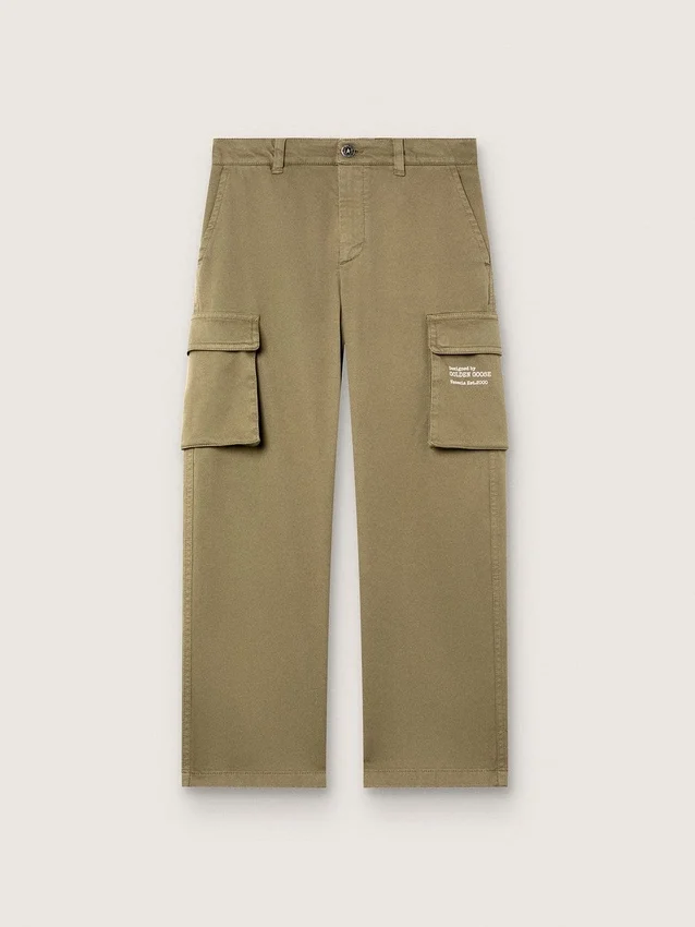 Pantalon cargo Journey pour garçon en gabardine de coton vert militaire avec imprimé
