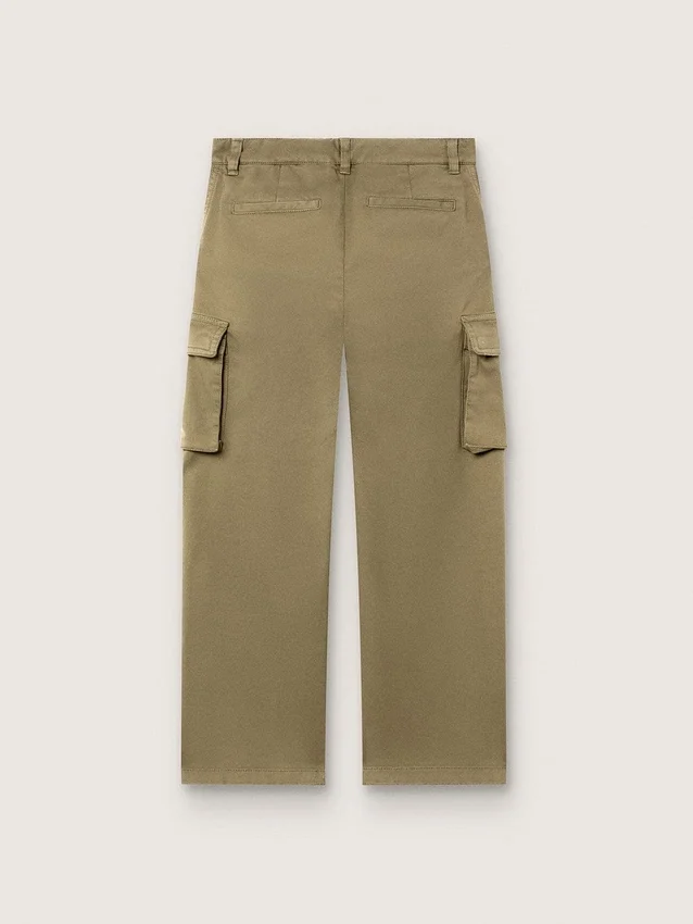 Pantalon cargo Journey pour garçon en gabardine de coton vert militaire avec imprimé