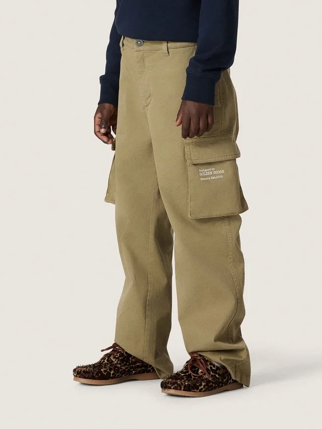 Pantalon cargo Journey pour garçon en gabardine de coton vert militaire avec imprimé