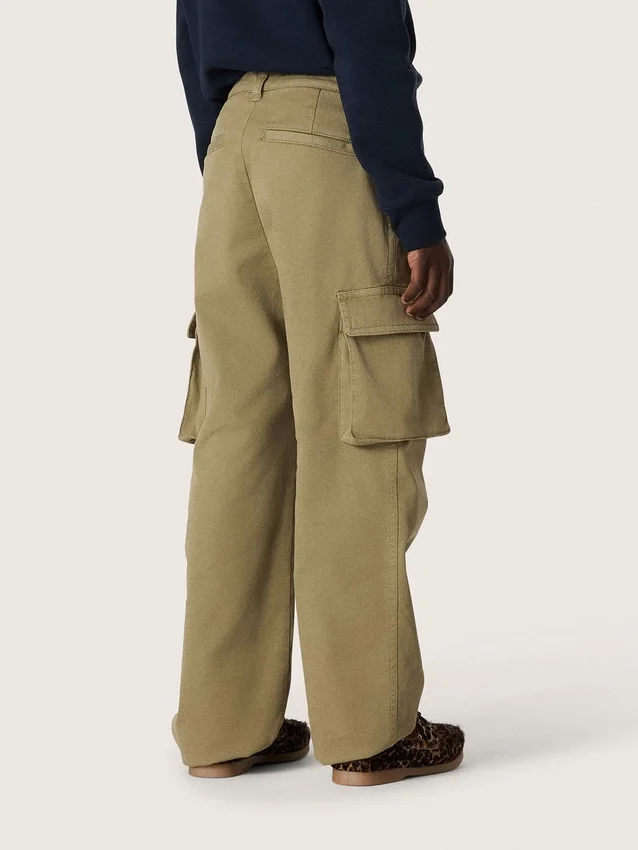 Pantalon cargo Journey pour garçon en gabardine de coton vert militaire avec imprimé