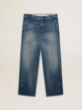 Pantalon chino en denim pour homme avec détails vieillis