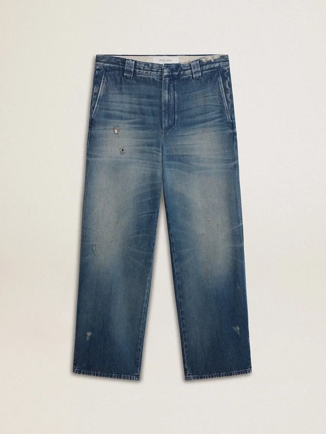 Pantalon chino en denim pour homme avec détails vieillis