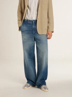 Pantalon chino en denim pour homme avec détails vieillis