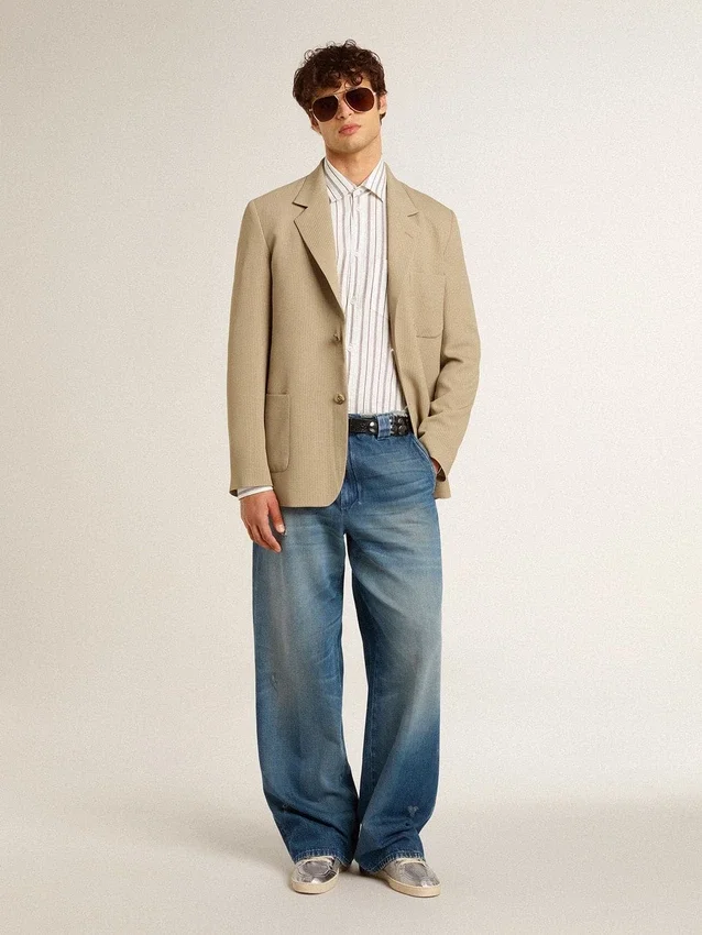 Pantalon chino en denim pour homme avec détails vieillis