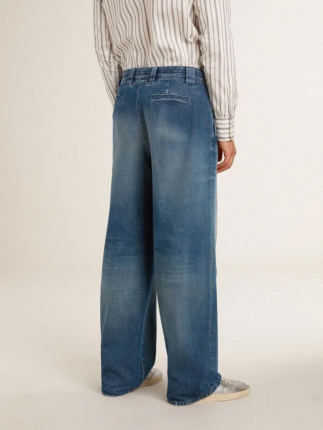 Pantalon chino en denim pour homme avec détails vieillis