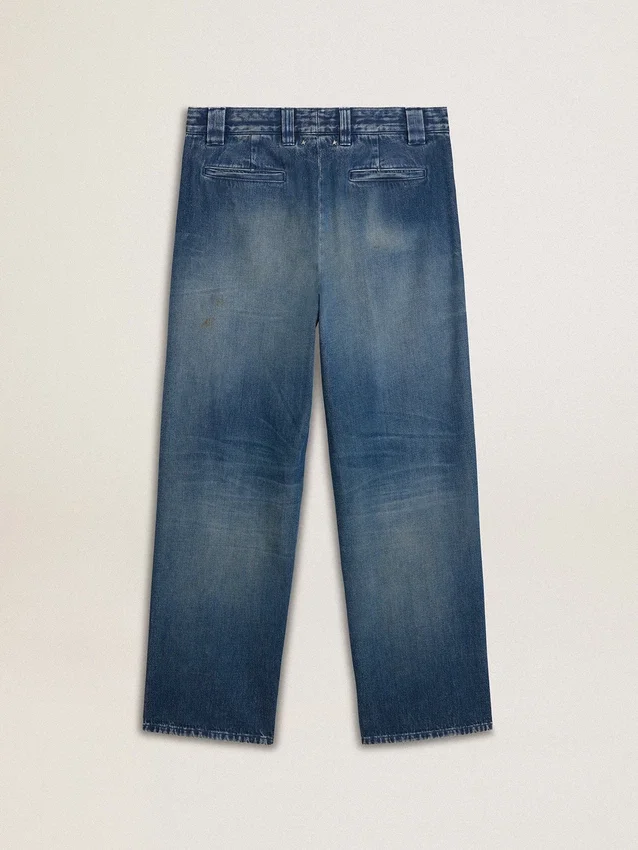 Pantalon chino en denim pour homme avec détails vieillis