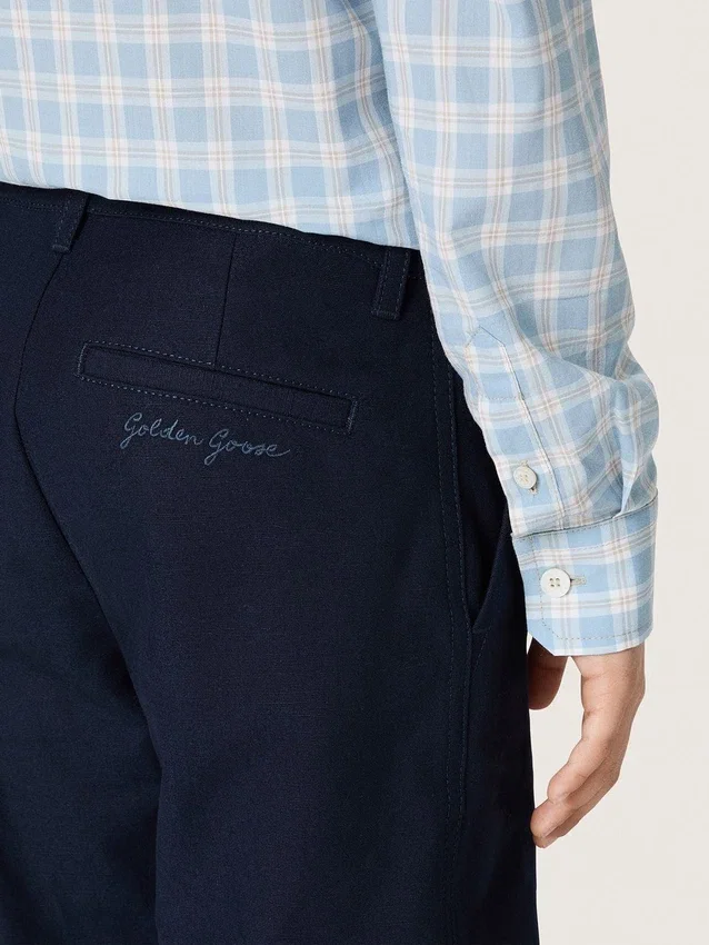 Pantalon chino unisexe Journey en toile de coton bleue avec logo brodé