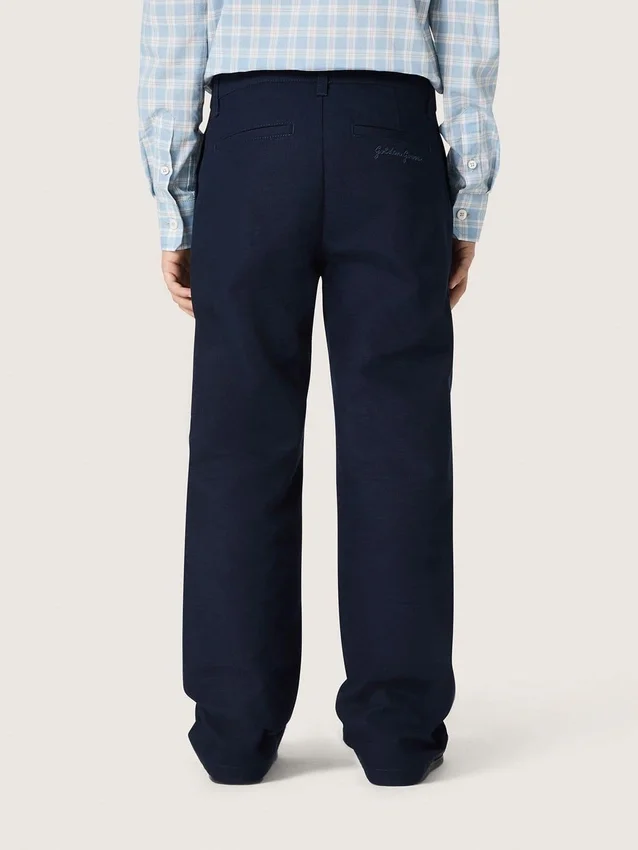 Pantalon chino unisexe Journey en toile de coton bleue avec logo brodé