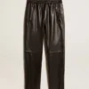 Pantalon de jogging noir en cuir nappa avec fermeture éclair au bas des jambes