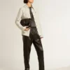 Pantalon de jogging noir en cuir nappa avec fermeture éclair au bas des jambes