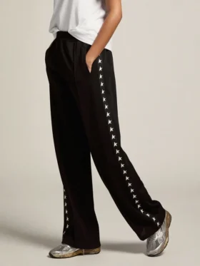 Pantalon de jogging noir pour femme avec des étoiles blanches sur les côtés