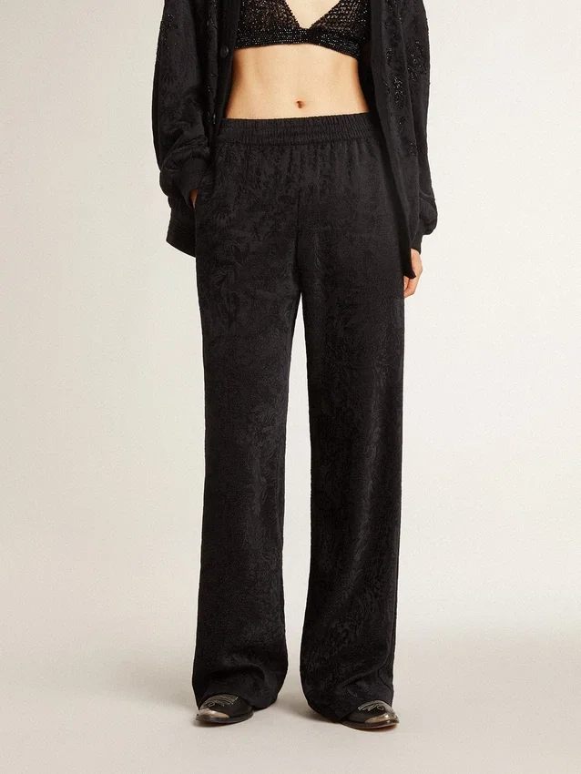 Pantalon de jogging noir pour femme à imprimé toile de Jouy ton sur ton