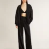 Pantalon de jogging noir pour femme à imprimé toile de Jouy ton sur ton