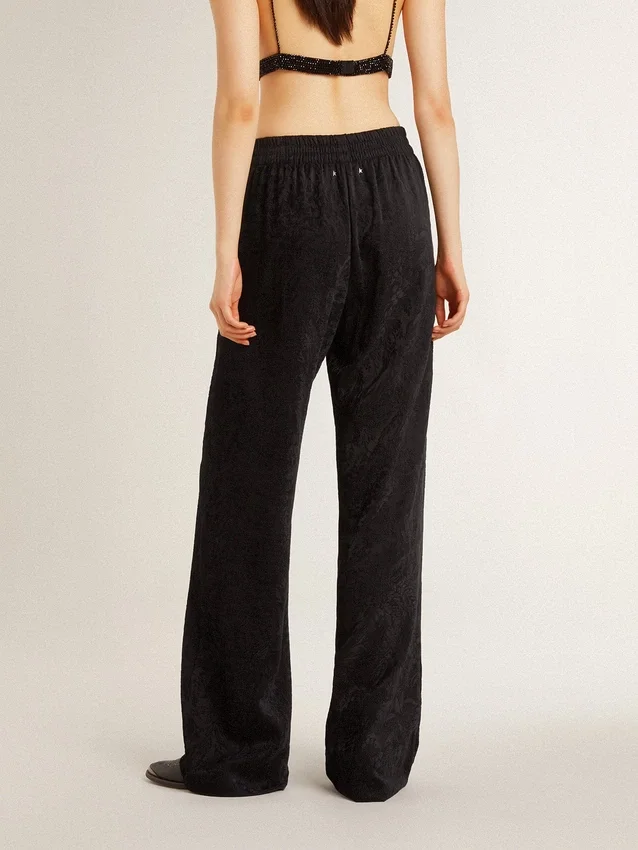 Pantalon de jogging noir pour femme à imprimé toile de Jouy ton sur ton