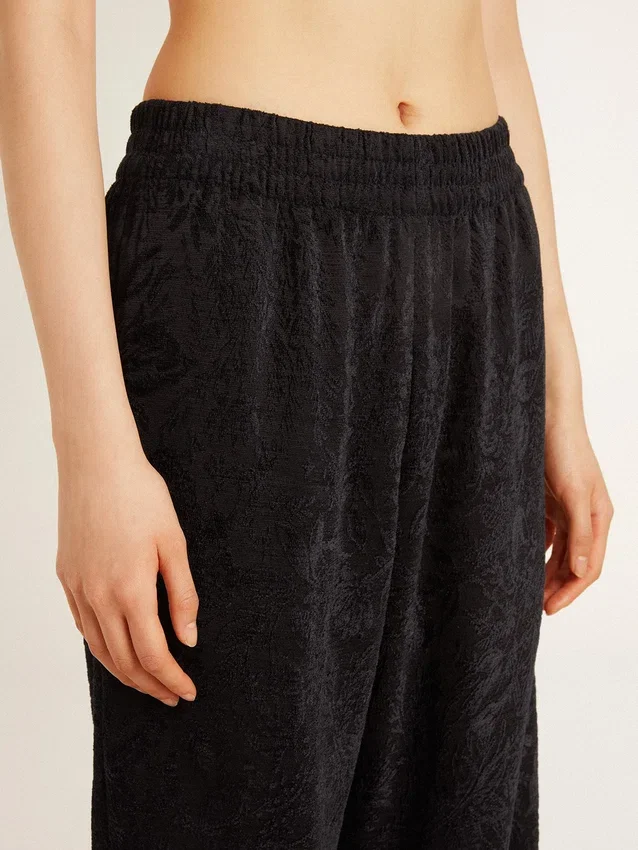 Pantalon de jogging noir pour femme à imprimé toile de Jouy ton sur ton