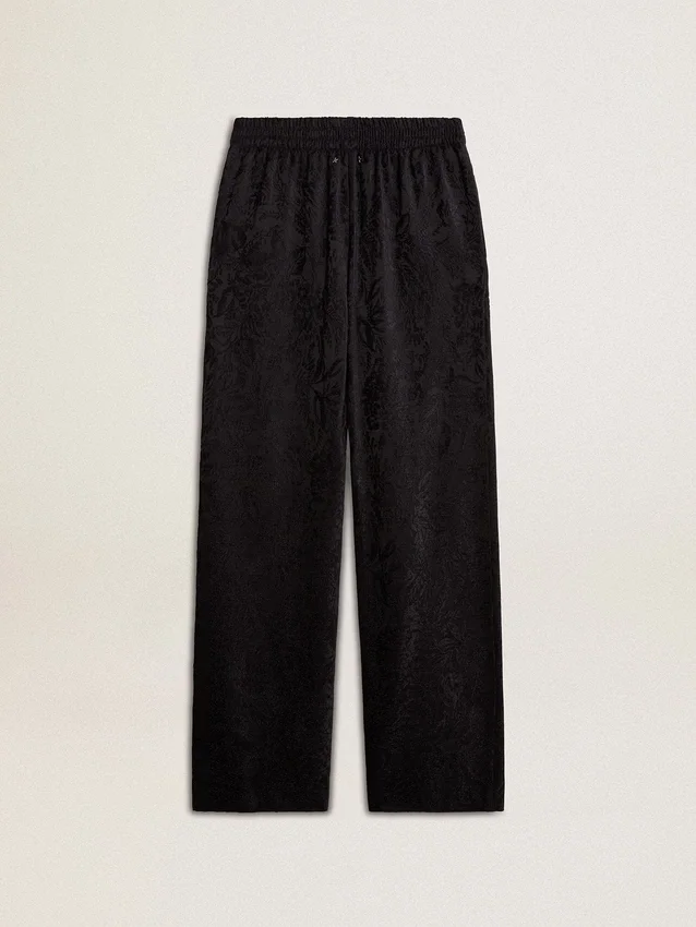 Pantalon de jogging noir pour femme à imprimé toile de Jouy ton sur ton