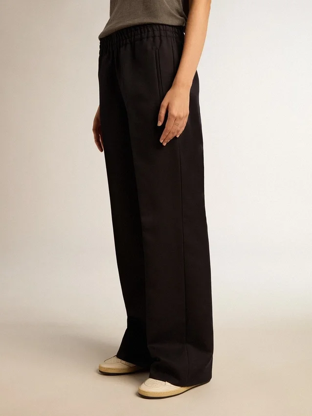 Pantalon de survêtement pour femme en gabardine de laine bleu foncé